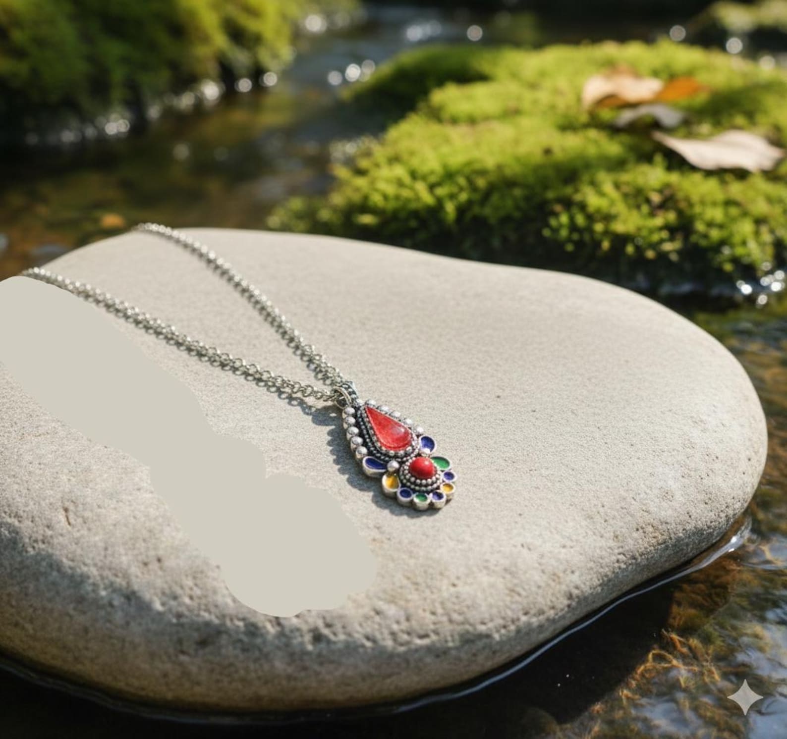 Amazigh Kabyle Berber Minimalist Necklace with Enamel Pendant