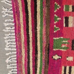 Fuchsia Pink Amazigh Berber Handmade Wool Boujad Rug with Mosaic Design