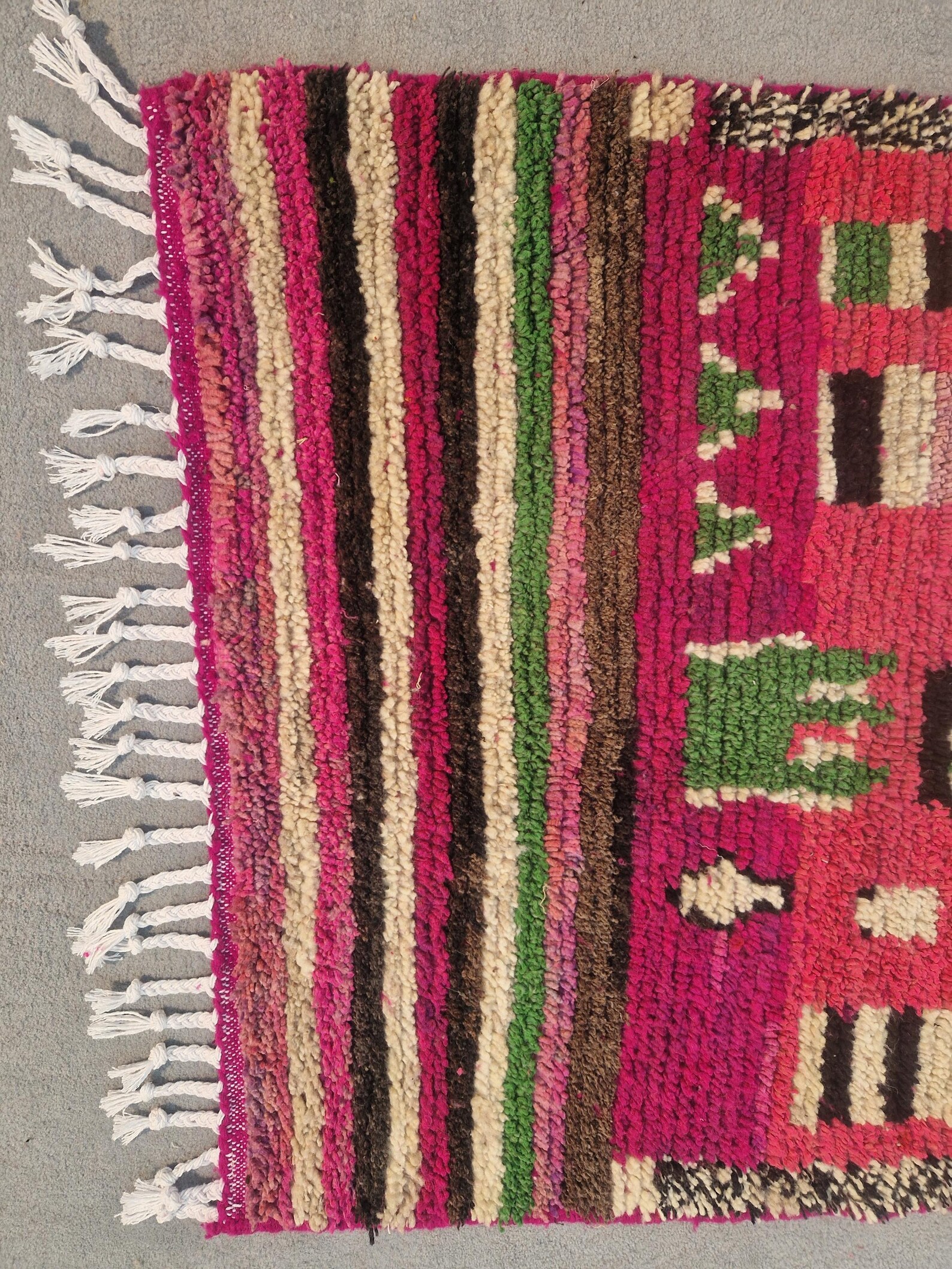 Fuchsia Pink Amazigh Berber Handmade Wool Boujad Rug with Mosaic Design