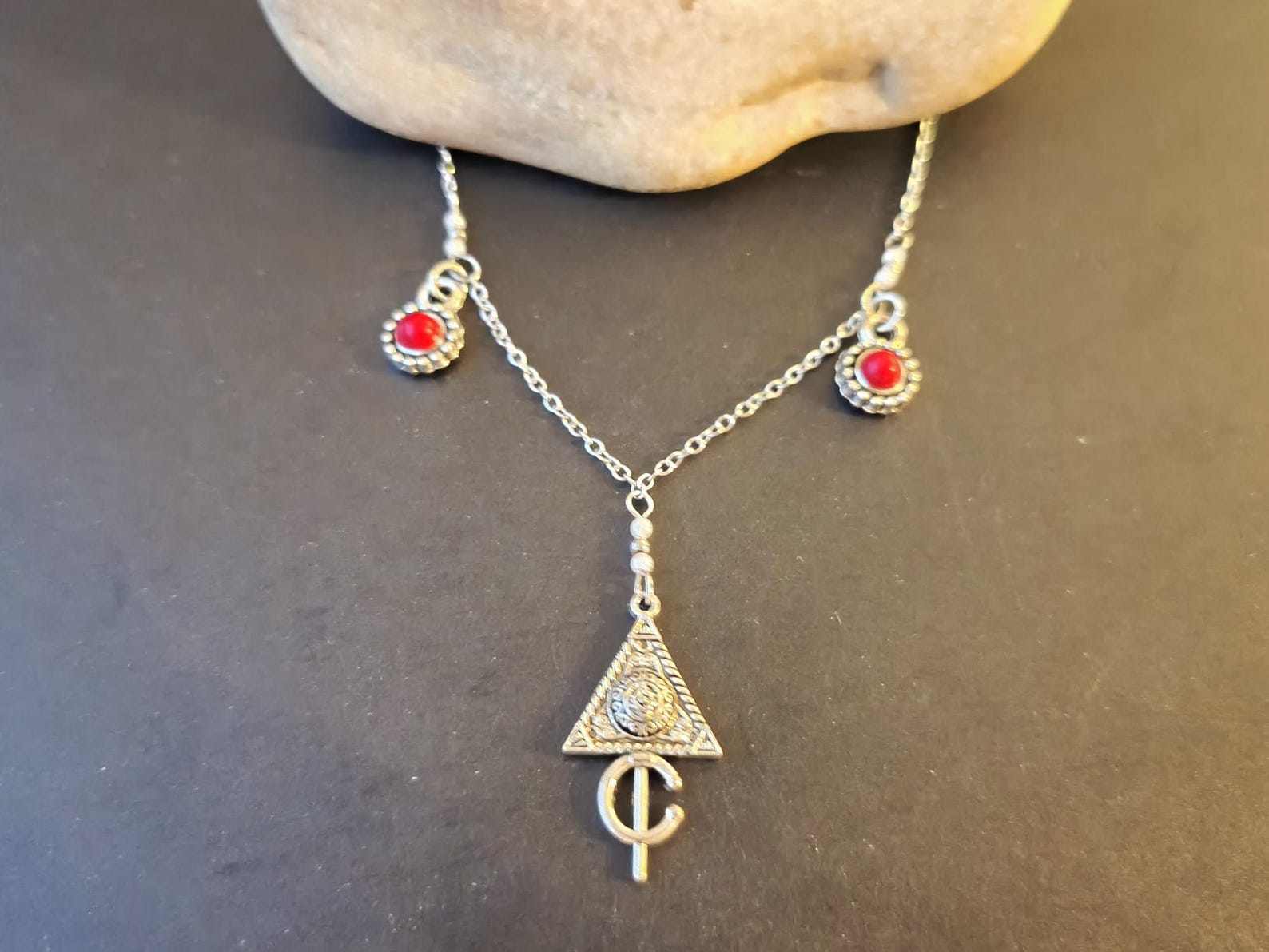 Amazigh Kabyle Fibule Berber Necklace with Corail Charms