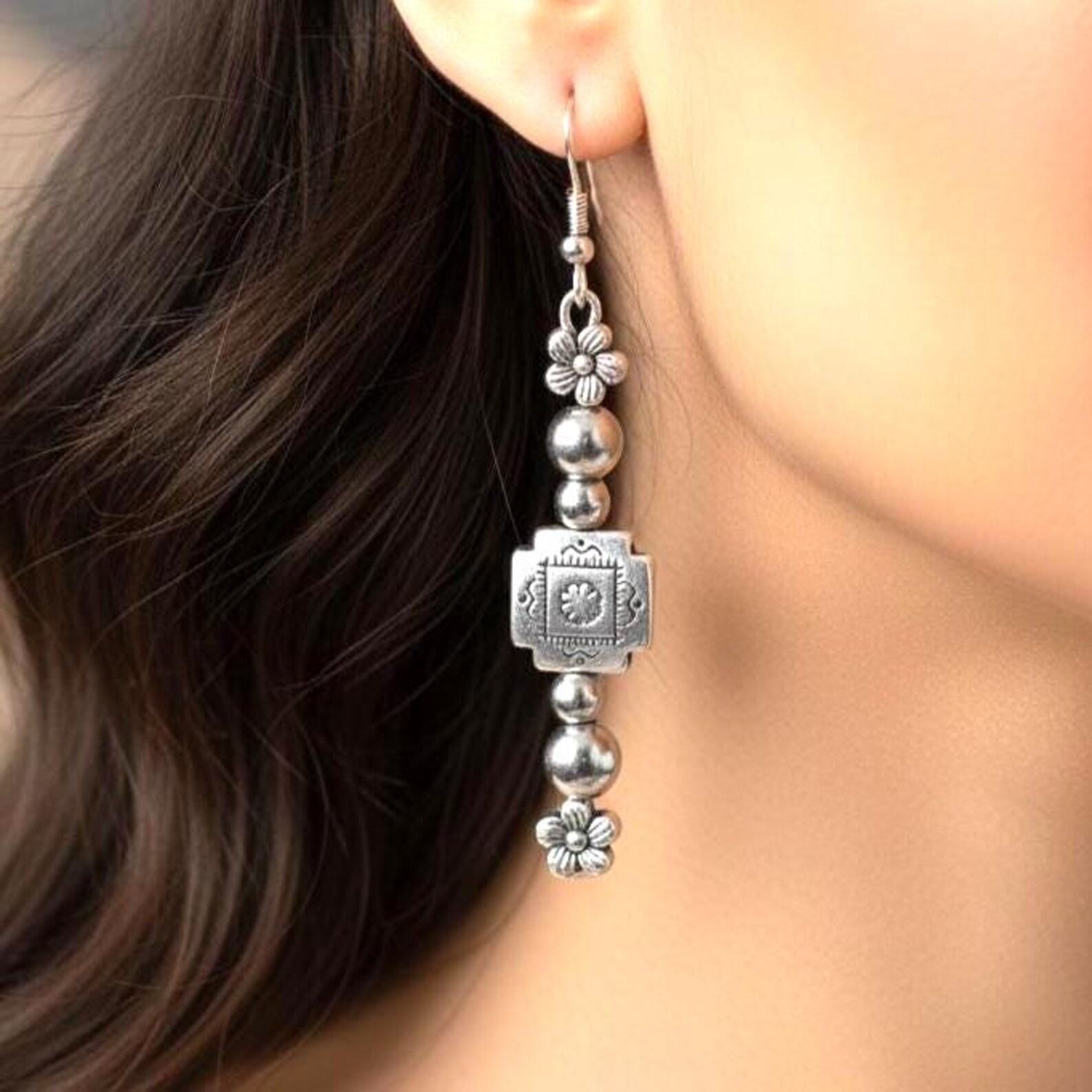 Amazigh Berber Floral Geometric Symbol Earrings Cultural Design