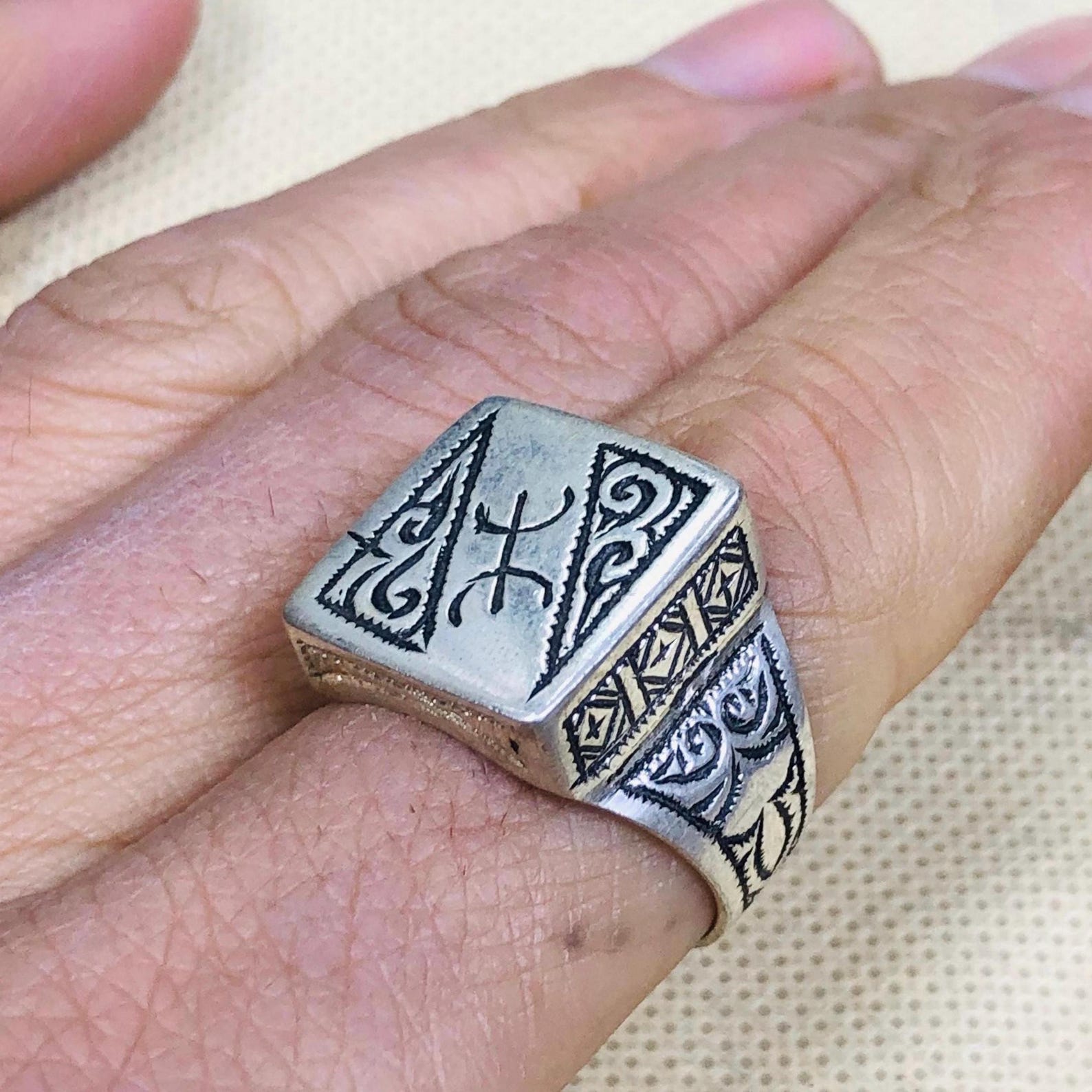 Berber Amazigh Handmade Silver Geometric Traditional Ring Design