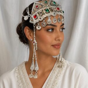 Amazigh Berber Bridal Headband with Silver Green Red Stones
