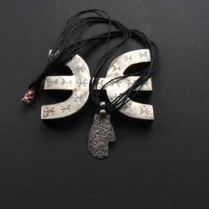 Amazigh Berber Khamsa Hamsa Hand Amulet Necklace with Tuareg Cord