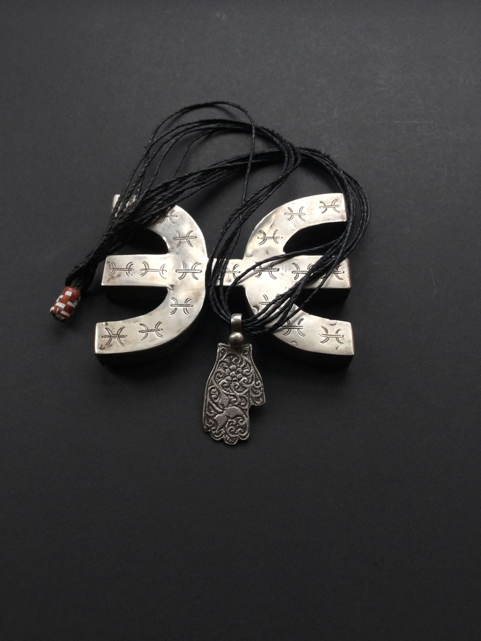 Amazigh Berber Khamsa Hamsa Hand Amulet Necklace with Tuareg Cord