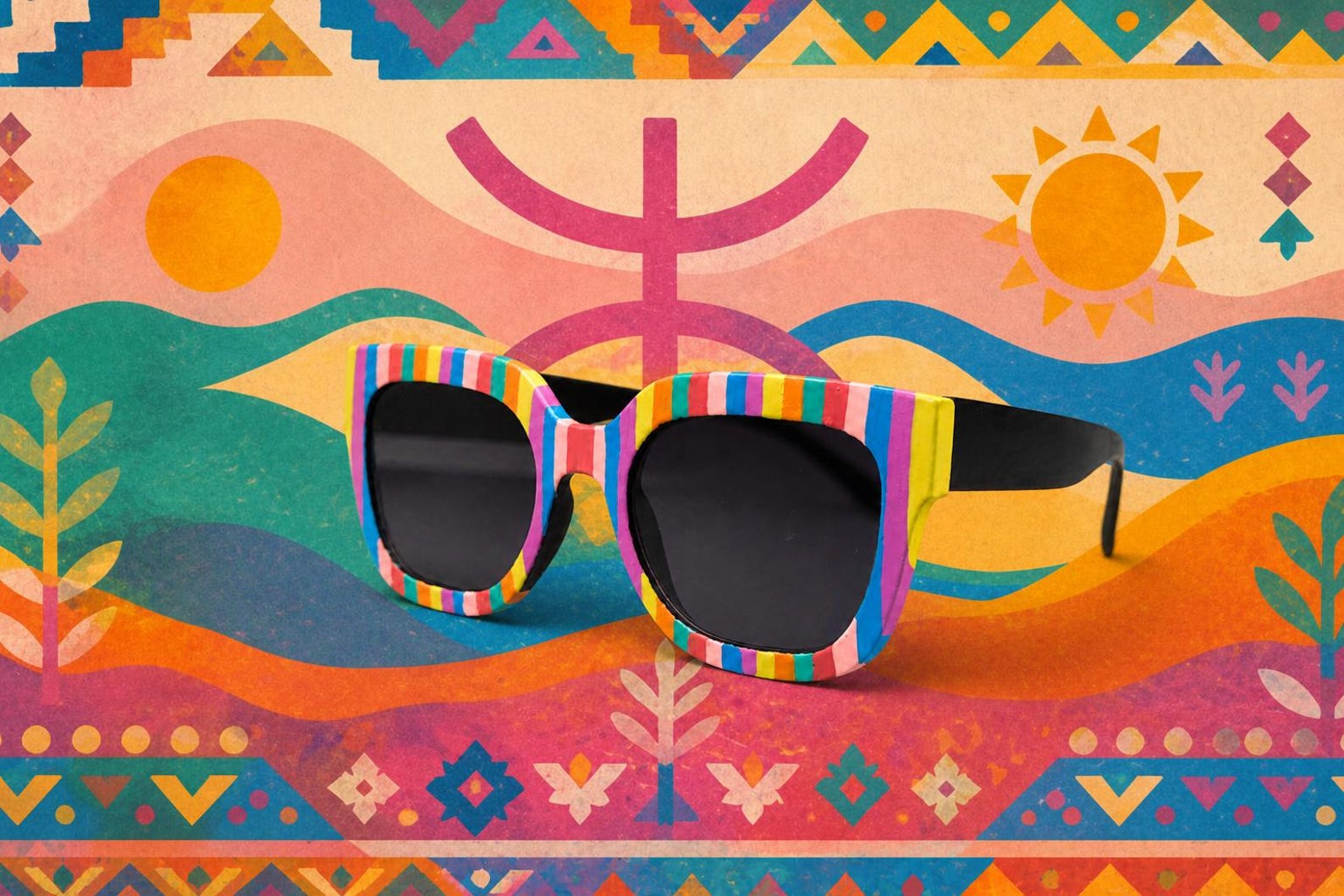 Amazigh IZURAG N TUDERT Rainbow Striped Hand Painted Sunglasses Frames