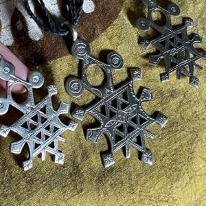 Amazigh Tuareg Silver Compass Cross Amulet rope Necklace