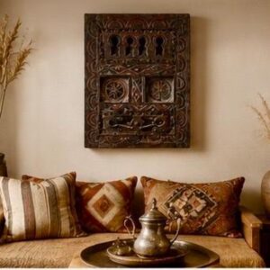 Amazigh Berber Hand Carved Wooden Door Wall Art Panel