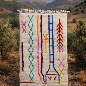 Amazigh Azilal Berber Handmade Wool Rug with Vertical Motifs
