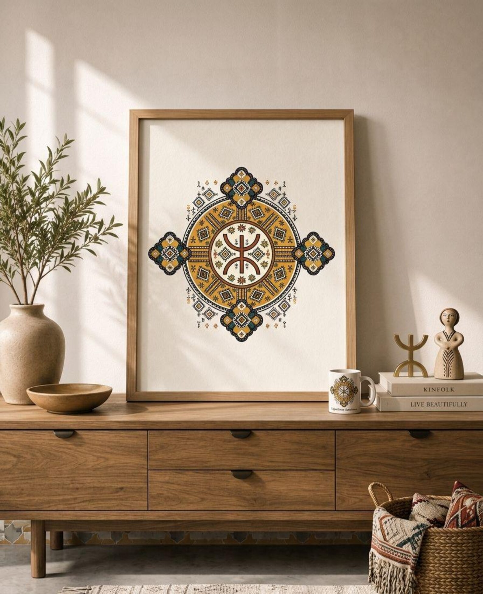 Vibrant Amazigh Berber Yaz Symbol Framed Poster Wall Art