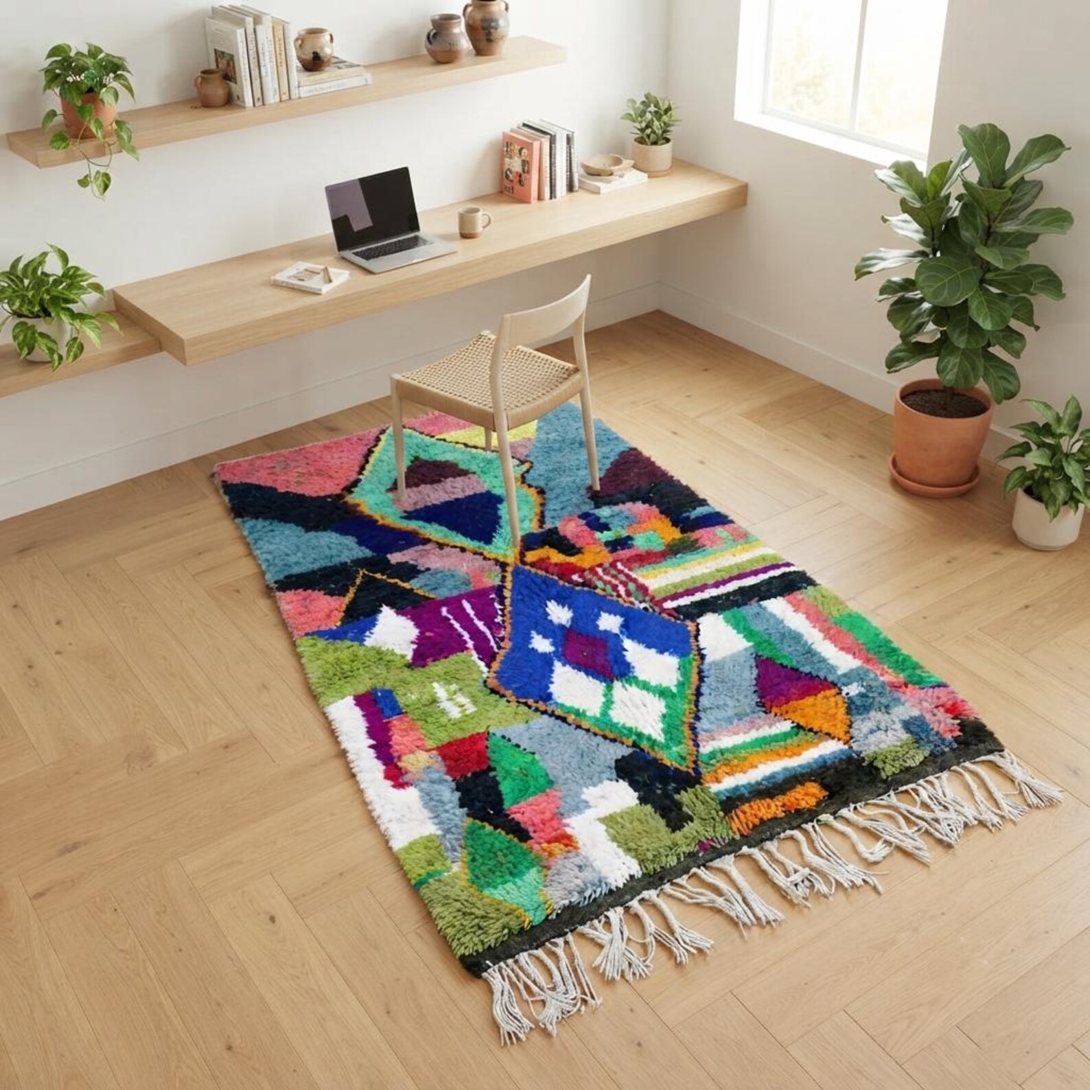Amazigh Berber Handmade Wool Rug with Geometric Diamond Design