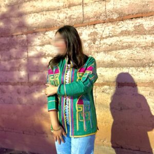 Amazigh Embroidered Green Linen Jacket Berber Boho Coat
