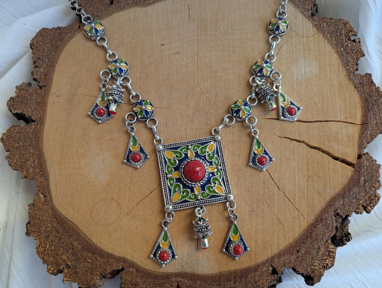 Amazigh Kabyle Berber Traditional Handmade Adjustable Necklace with Colorful Details