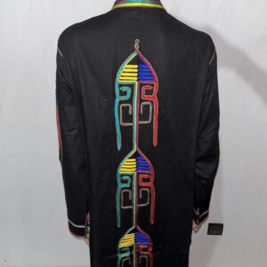Amazigh Berber Black Kaftan Coat with Rainbow Embroidery