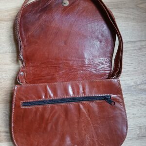 Amazigh Tunisia Brown Leather Handbag with Traditional Motifs Bag