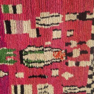 Fuchsia Pink Amazigh Berber Handmade Wool Boujad Rug with Mosaic Design