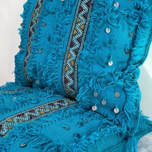 Amazigh Berber Turquoise Blue Handmade Wool Pillow Covers Set