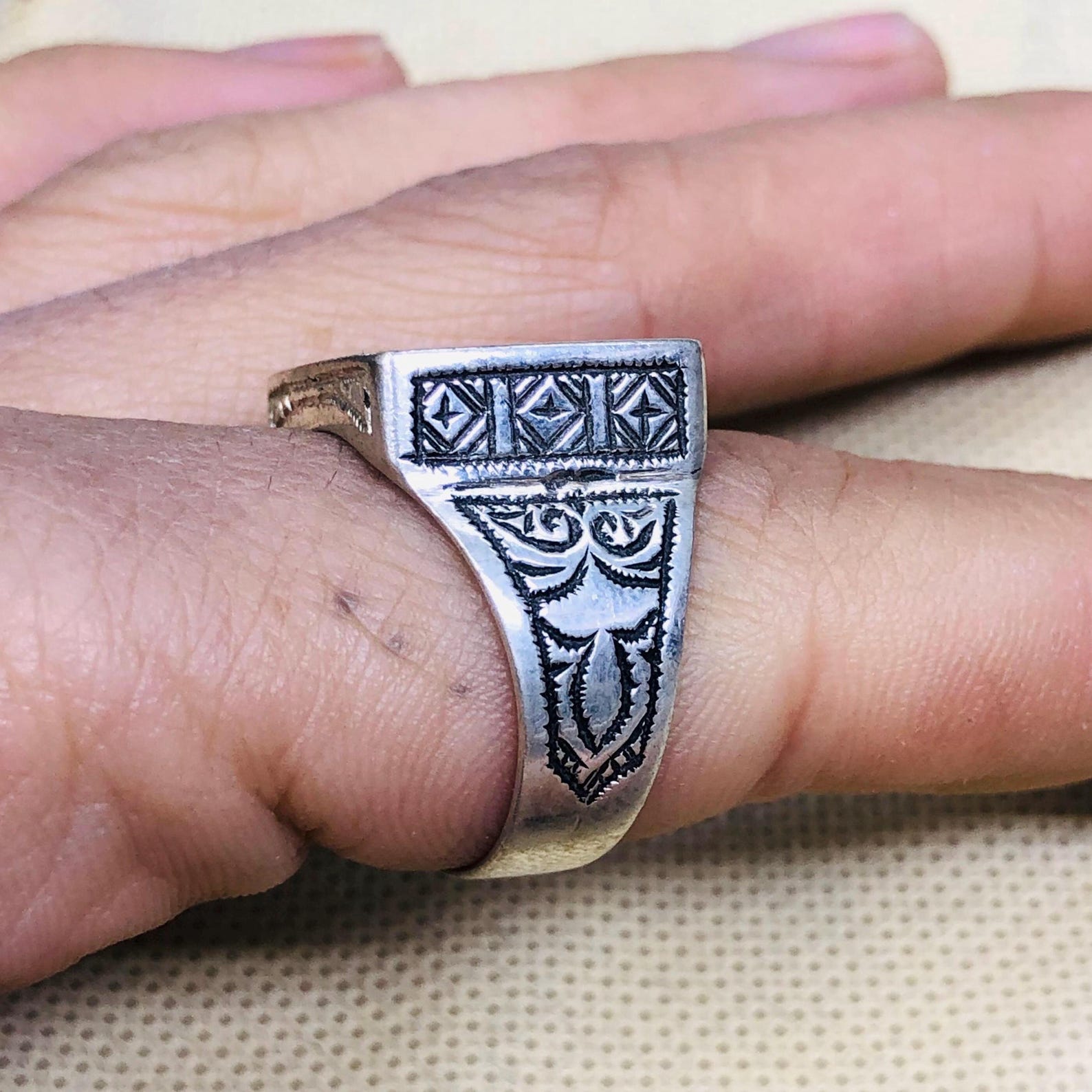 Berber Amazigh Handmade Silver Geometric Traditional Ring Design