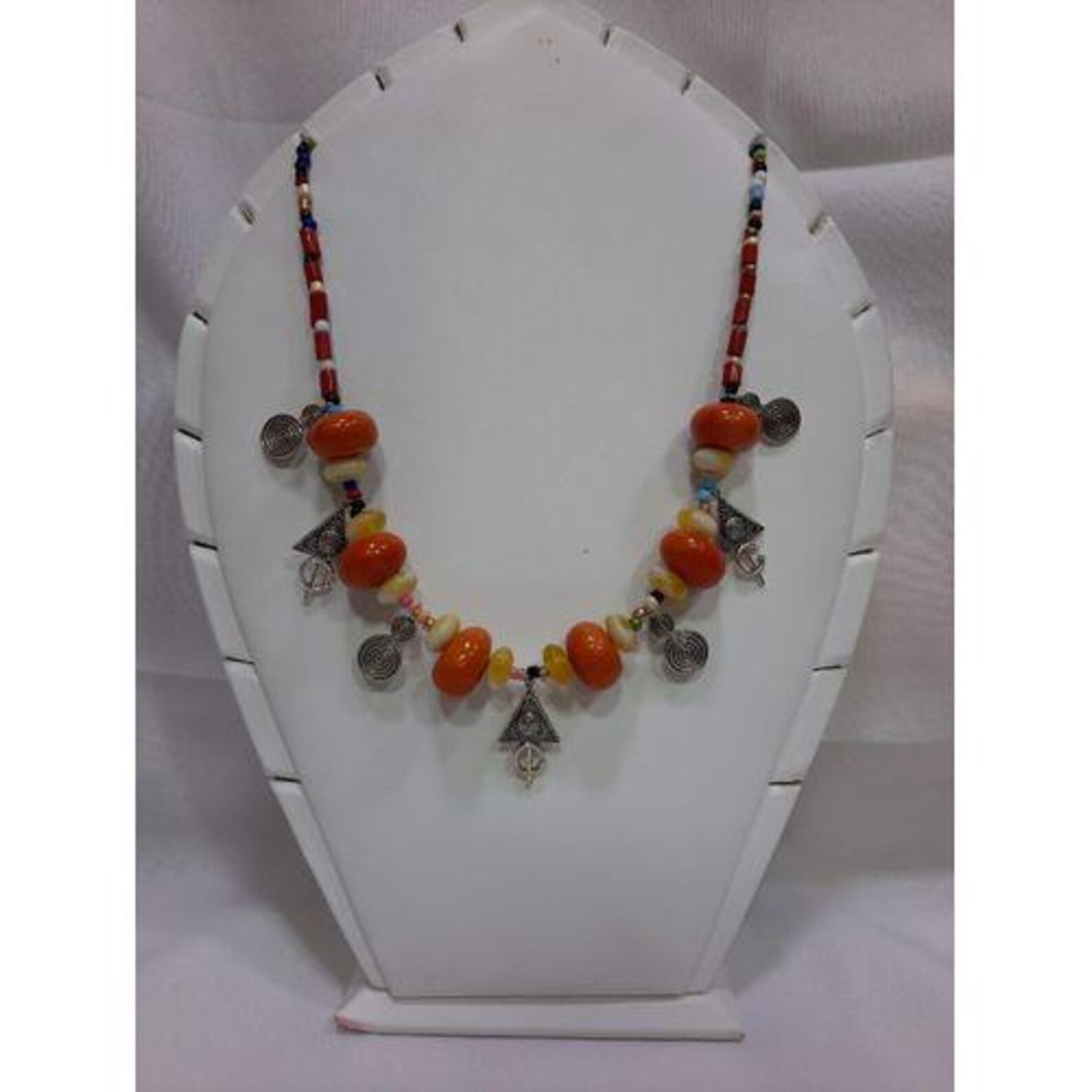 Berber Amazigh Tazarzit Necklace with Mini High Quality Faux Amber Silver Plated