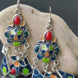 Kabyle Amazigh Berbères Earrings with Colorful Hanging Traditional Design