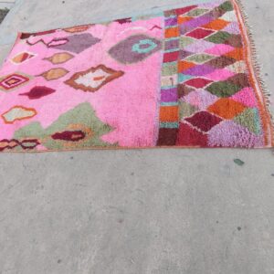Colorful Berber Azilal Wool Rug with Geometric Handmade Design
