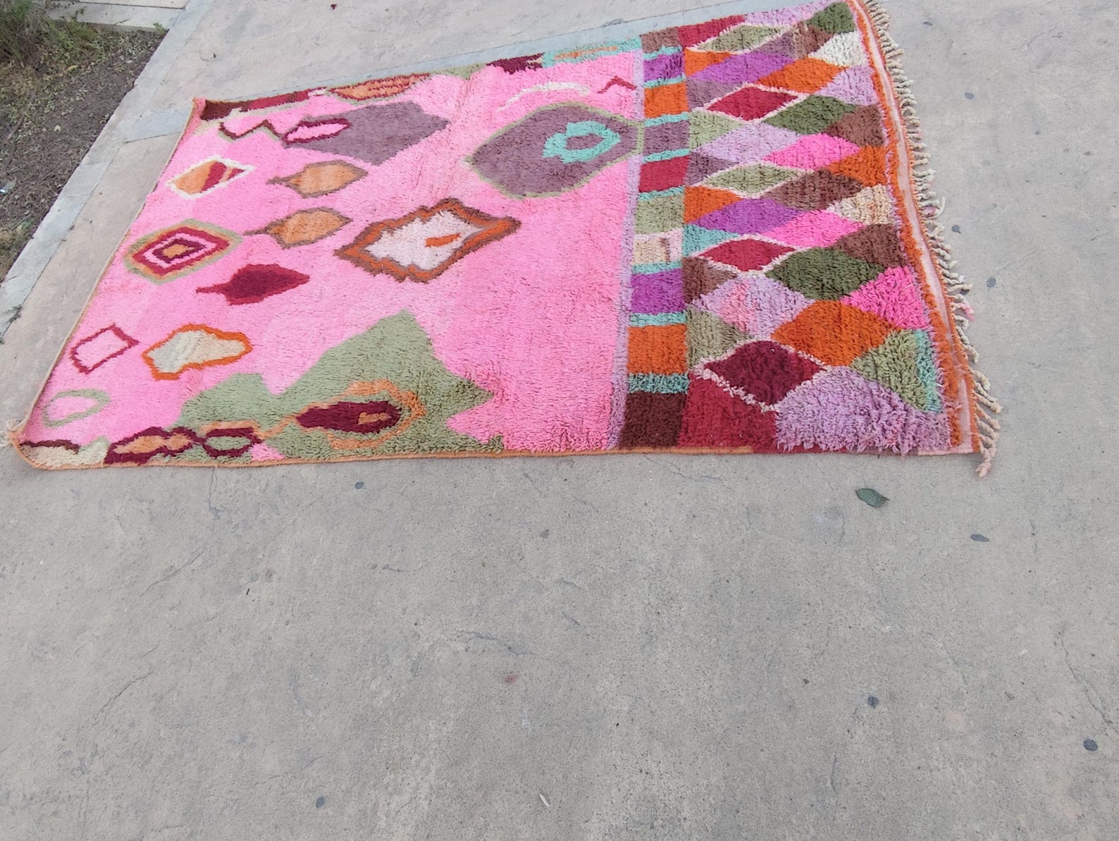 Colorful Berber Azilal Wool Rug with Geometric Handmade Design