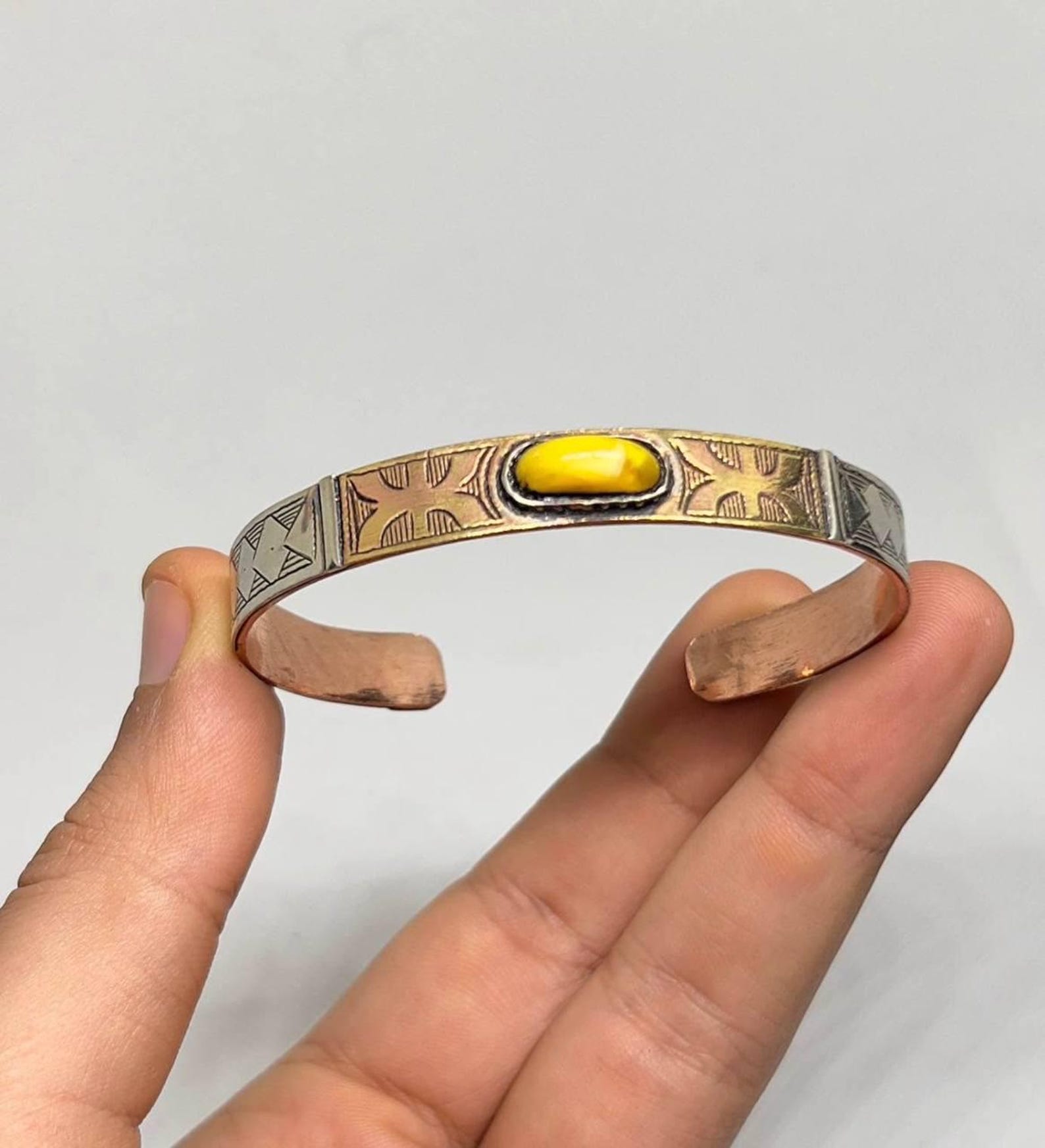Yaz Z Amazigh Berber Copper Bangle Adjustable Bracelet With Tuareg Style