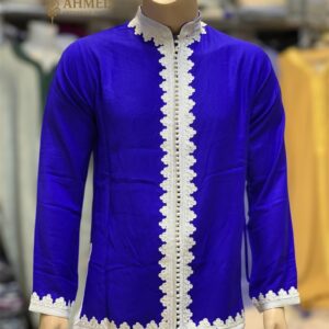 Amazigh Men's Cotton Tunic with Handmade Trim Chain Closure