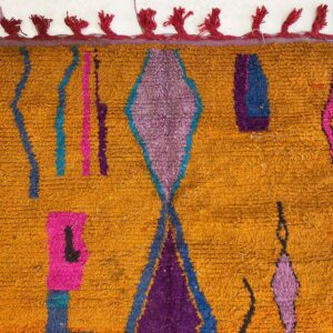 Berber Azilal Ochre Rust Diamond Wool Rug with Tribal Art Design