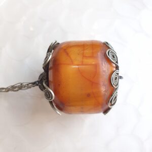 Berber Amazigh Maroc Vintage Talisman Pendant Necklace with Copal Resin