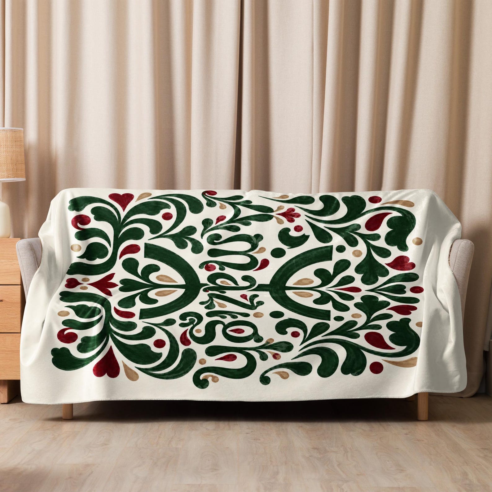 Amazigh Berber Botanical Sherpa Folk Art Blanket Throw