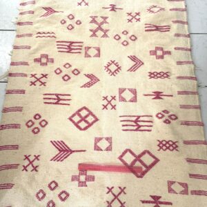 Amazigh Berber Hand-Woven Wool Rug with Pink Motifs