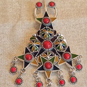 Amazigh Berber Kabyle Enameled Metal Brooch with Traditional Motifs
