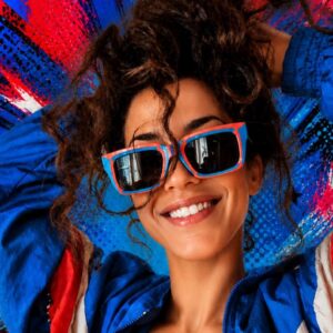 Amazigh IMAN TIFAWT Hand Painted Blue Red Sunglasses Frames