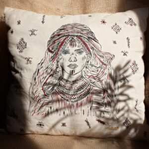 Hand-Painted Amazigh Berber Woman Portrait Pillow Cover Artwork