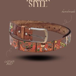 Amazigh Full Grain Leather Belt with Tooled Floral Design
