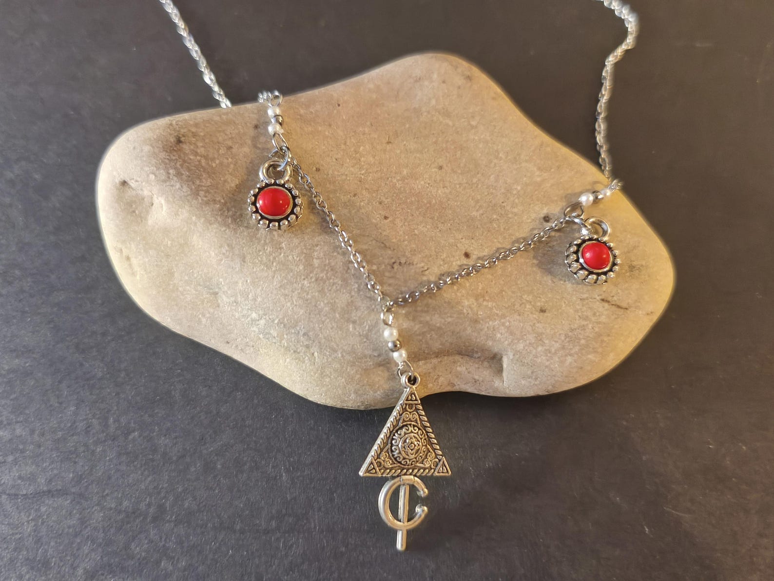 Amazigh Kabyle Fibule Berber Necklace with Corail Charms