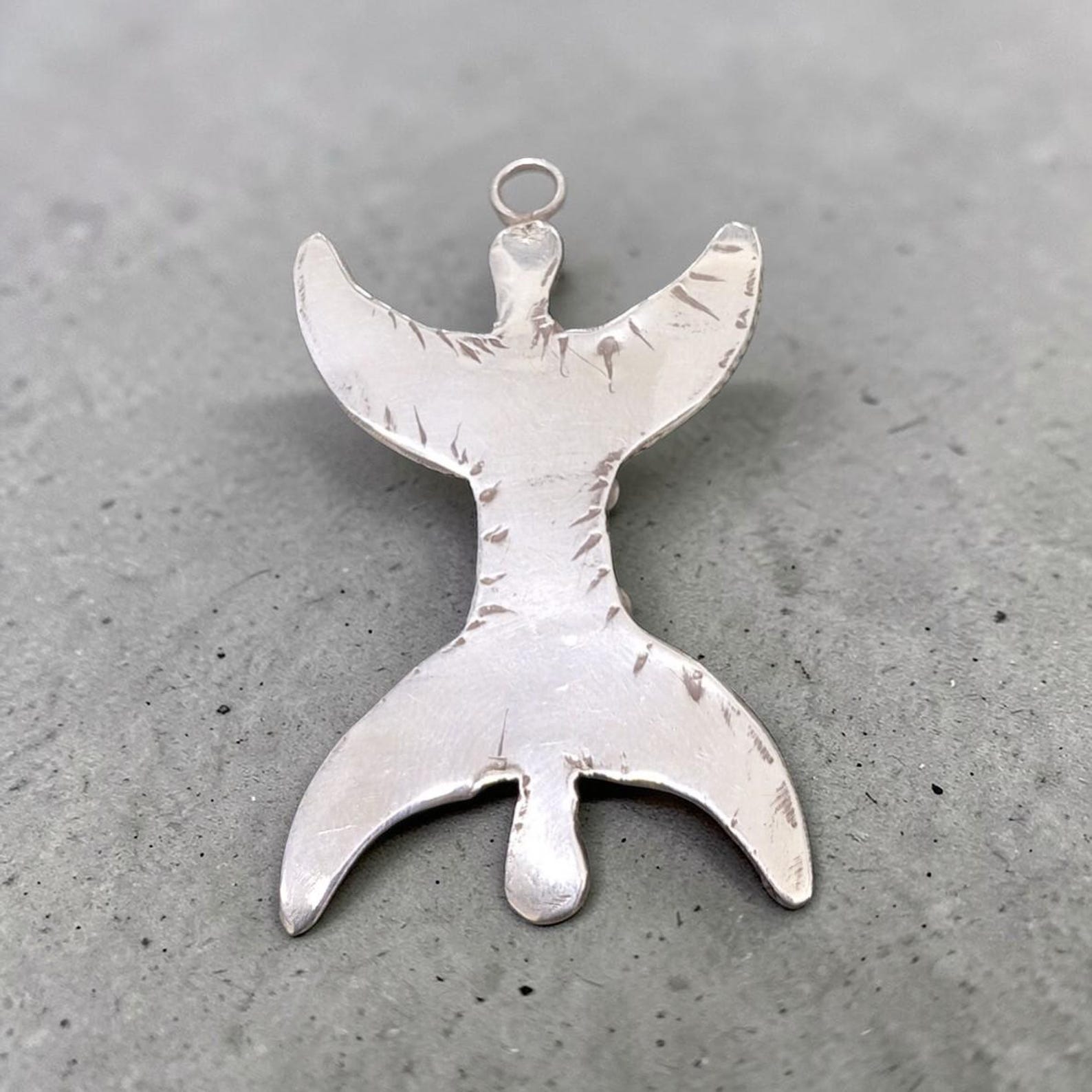 Handmade Tiznit Silver Amazigh Pendant Necklace with Berber Enamel Coral Design