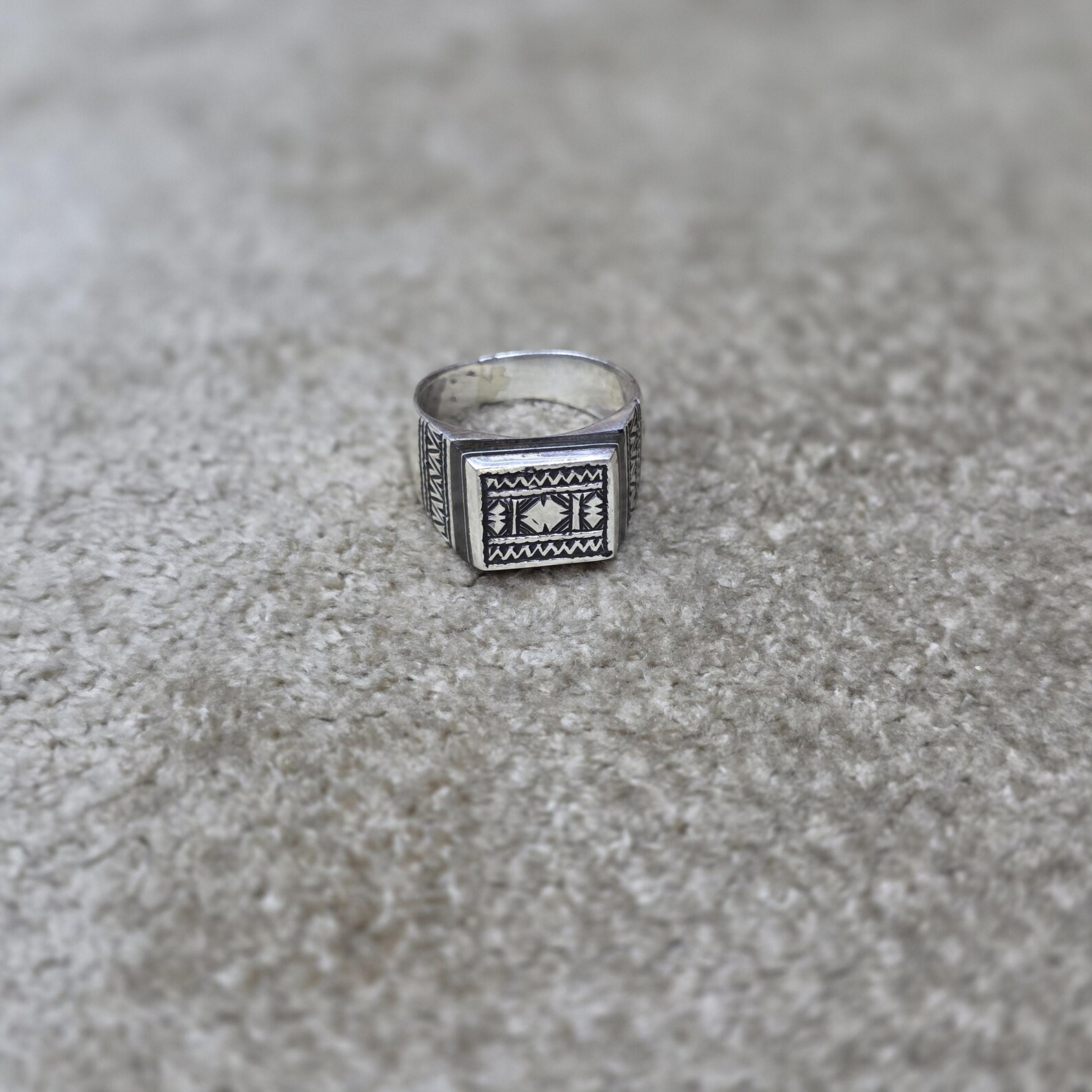 Amazigh Tuareg Berber Silver Engraved Ring with Adjustable Size Design