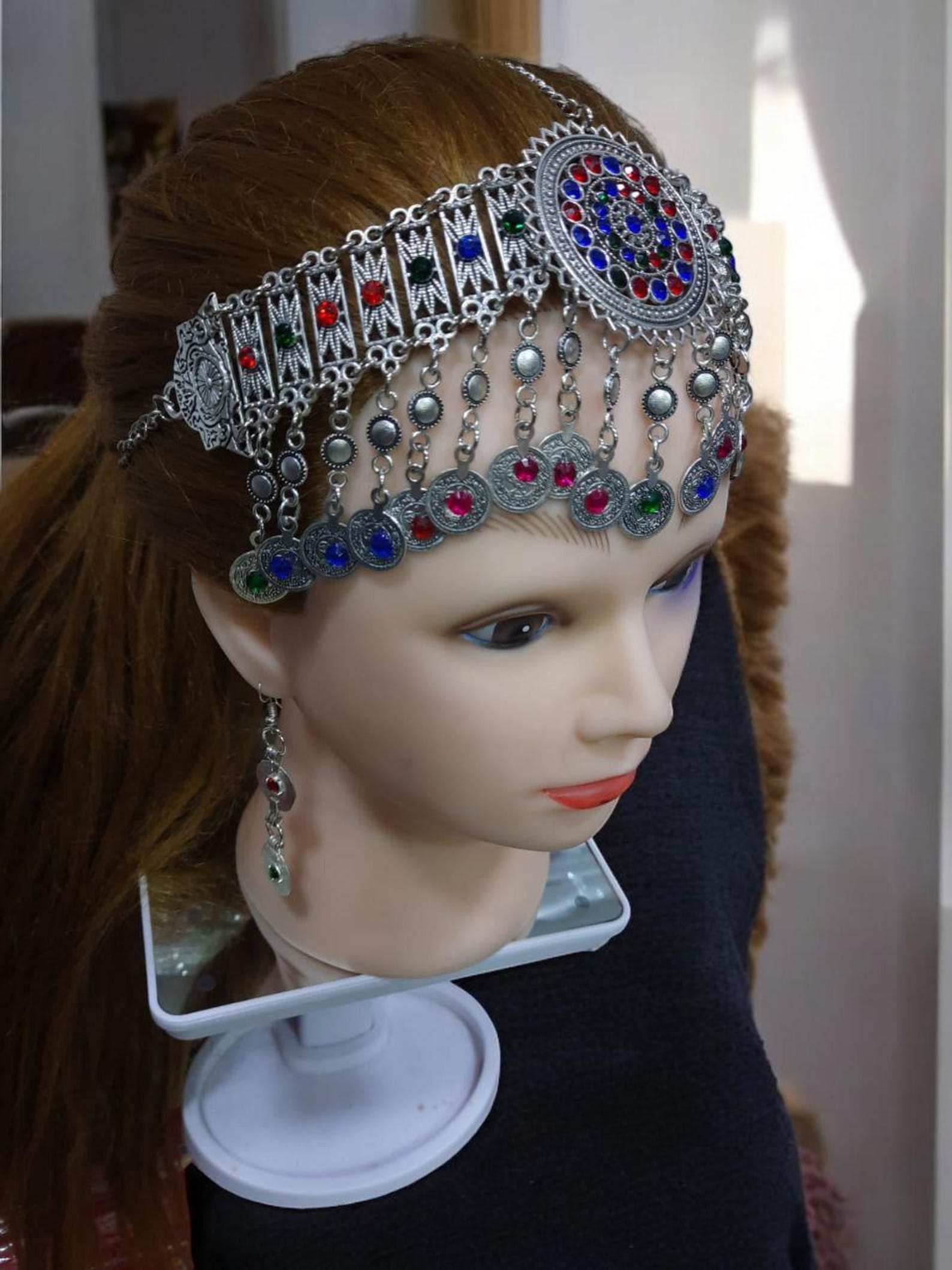 Amazigh Berber Sousse Tiara Head Jewelry Set with Earrings
