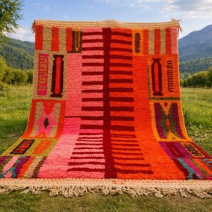 Amazigh Berber Beni Ourain Orange Geometric Wool Rug Modern Style