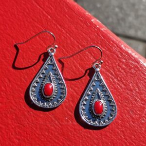 Amazigh Kabyle berbères Motifs Drop Earrings With Coral Accents