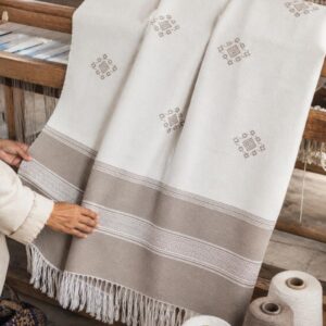 Amazigh Berber Cotton Blanket Taupe Throw with Fringe Bedspread
