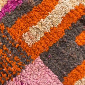 Berber Azilal Ochre Rust Diamond Wool Rug with Tribal Art Design