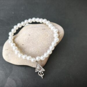 Amazigh Tifinagh Fibule Bracelet with Argenté Silver Tone Beads