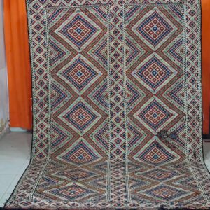 Berber Amazigh Beni Ourain Blue Geometric Wool Rug Handmade