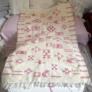 Amazigh Berber Hand-Woven Wool Rug with Pink Motifs