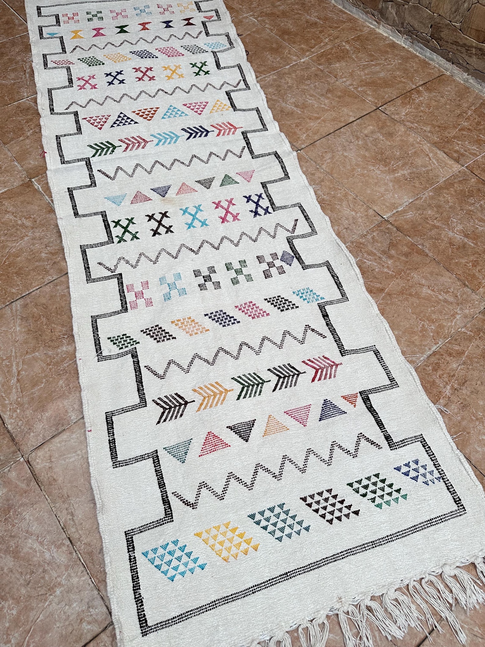 Amazigh Berber Handwoven Runner Rug with Colorful Patterns