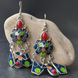 Kabyle Amazigh Berbères Earrings with Colorful Hanging Traditional Design