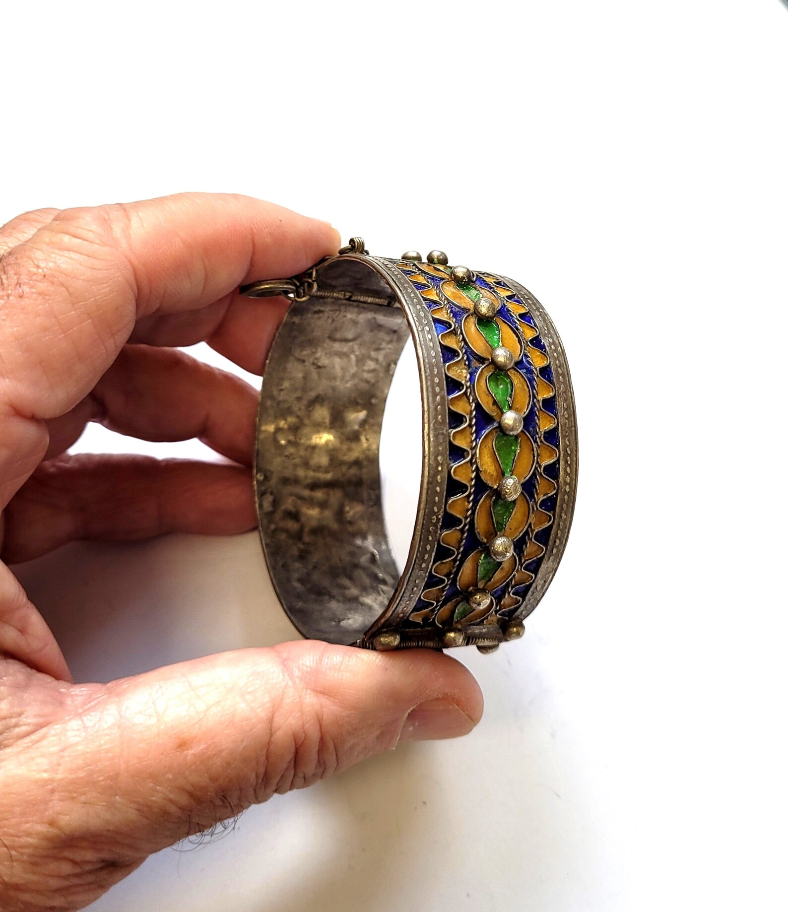 Amazigh Berber Tifinagh Manchette Charnière Émail Vintage Bracelet